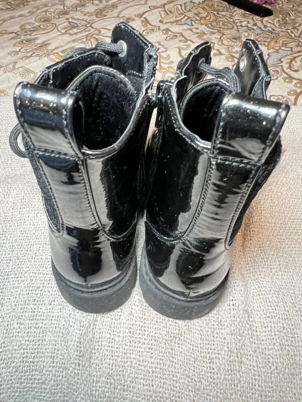 Art Class Girls Black Patent Combat Boots Size 3Y